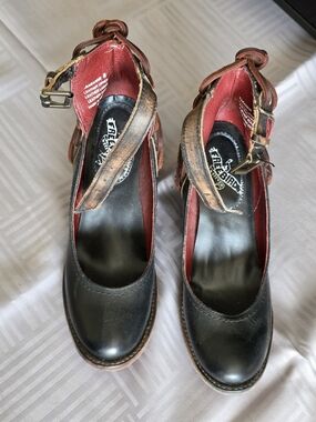 Freebird by Steven Black Leather Pumps with Brown Distressed Straps